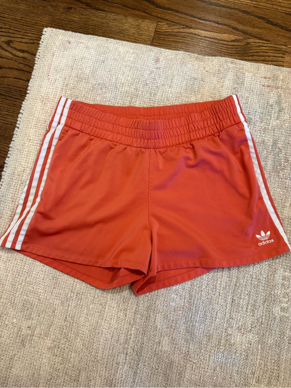 adidas Women's Coral Orange 3-Stripe Athletic Shorts